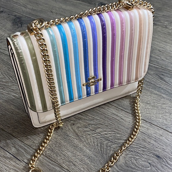 Coach Striped Crossbody Bag with Gold Chain - Picture 2 of 16